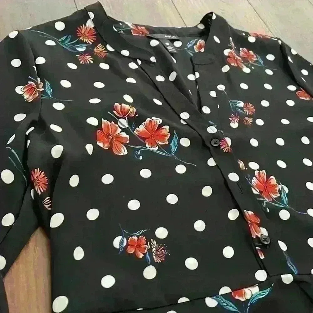 Aqua women’s long sleeve mandarin collar polka dot floral peplum mini dress S - Picture 5 of 10